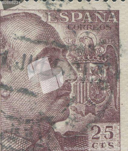 Image of SPAIN - CIRCA 1949: Stamp printed in Spain showing a portrait of General Francisco Franco 1892-1975 , series \"Francisco Franco\", circa 1949