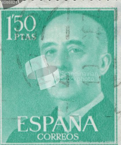 Image of SPAIN - CIRCA 1949: Stamp printed in Spain showing a portrait of General Francisco Franco 1892-1975 , series \"Francisco Franco\", circa 1949