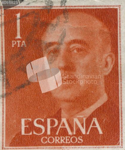 Image of SPAIN - CIRCA 1949: Stamp printed in Spain showing a portrait of General Francisco Franco 1892-1975 , series \"Francisco Franco\", circa 1949