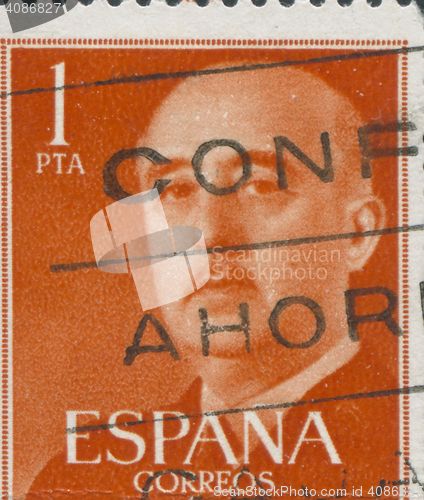 Image of SPAIN - CIRCA 1949: Stamp printed in Spain showing a portrait of General Francisco Franco 1892-1975 , series \"Francisco Franco\", circa 1949