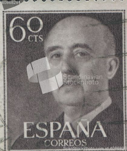 Image of SPAIN - CIRCA 1949: Stamp printed in Spain showing a portrait of General Francisco Franco 1892-1975 , series \"Francisco Franco\", circa 1949