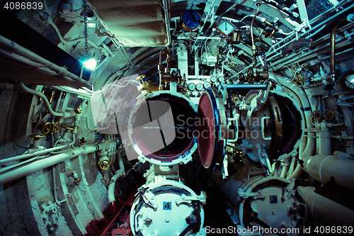 Image of Detailed view of torpedo room in submarine