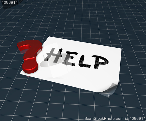 Image of the word help on paper sheet and question mark - 3d rendering