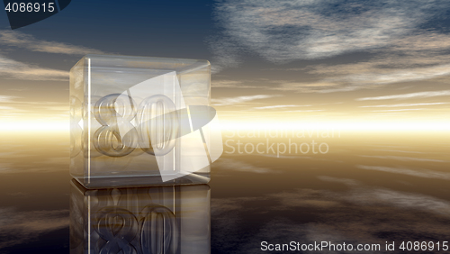 Image of number eighty in glass cube under cloudy sky - 3d rendering