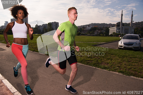 Image of multiethnic group of people on the jogging