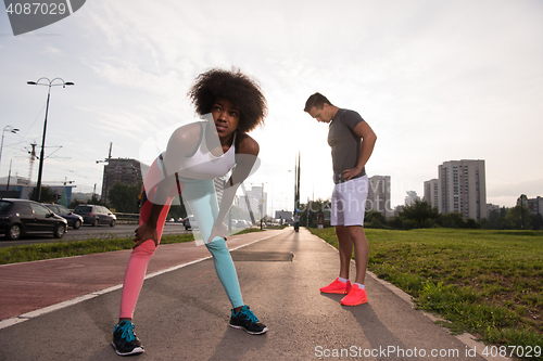 Image of multiethnic group of people on the jogging