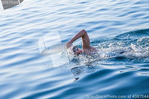 Image of Man swimming in clear water