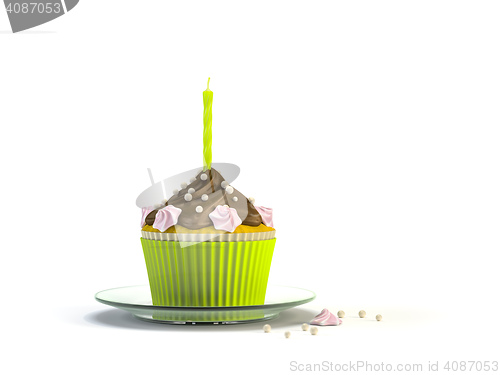 Image of delicious cupcake with a candle