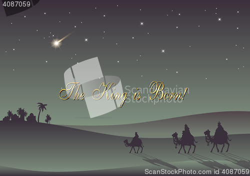 Image of Biblical Christmas illustration: three Wise Men are visiting the new King of Jerusalem