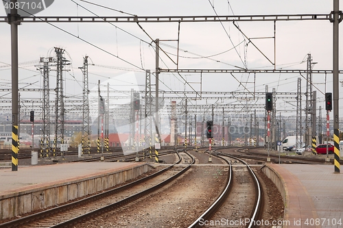 Image of Railroad tracks with train