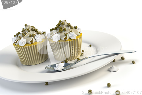 Image of two delicious cupcakes on a plate