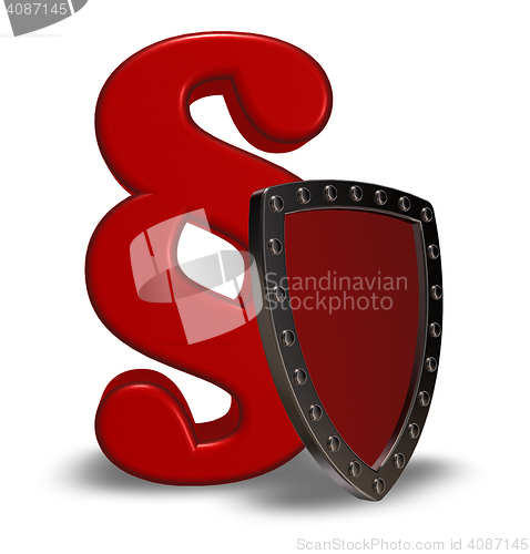 Image of paragraph symbol and shield - 3d rendering