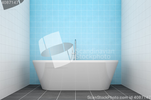 Image of turquoise bathroom side view to the tub