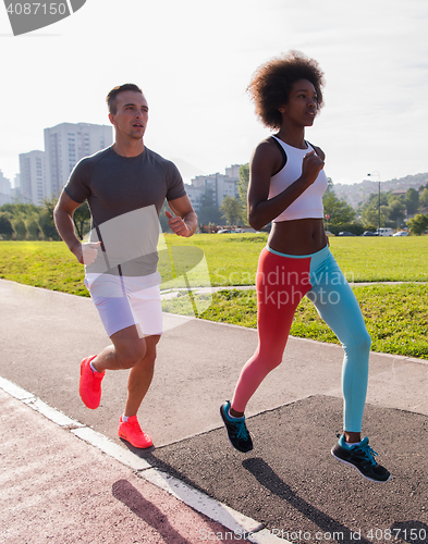 Image of multiethnic group of people on the jogging