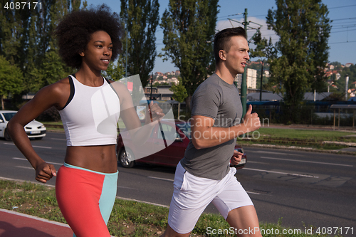 Image of multiethnic group of people on the jogging