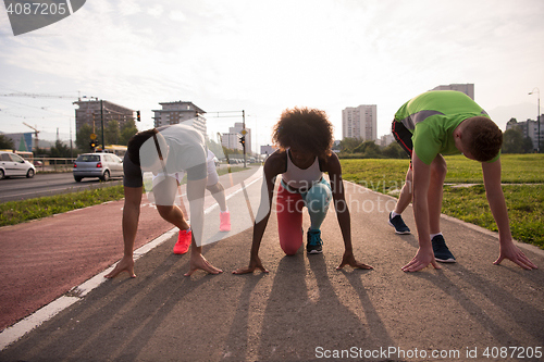 Image of multiethnic group of people on the jogging