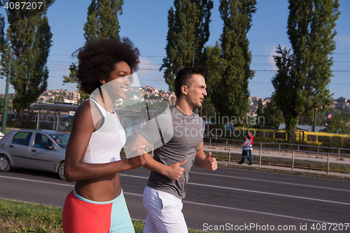 Image of multiethnic group of people on the jogging