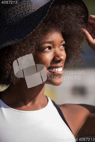 Image of Close up portrait of a beautiful young african american woman sm