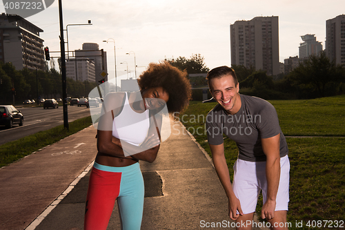 Image of multiethnic group of people on the jogging