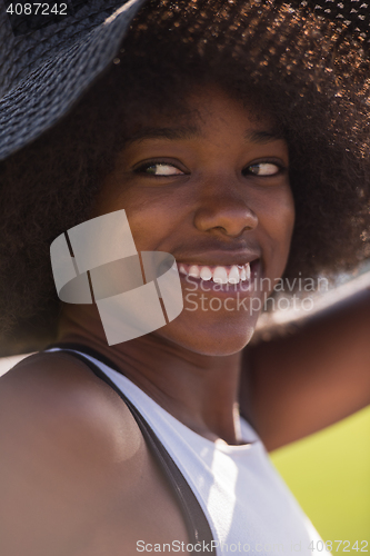 Image of Close up portrait of a beautiful young african american woman sm