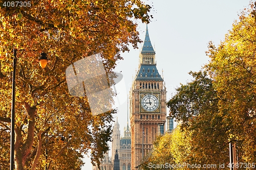 Image of Big Ben in sunny autumn day