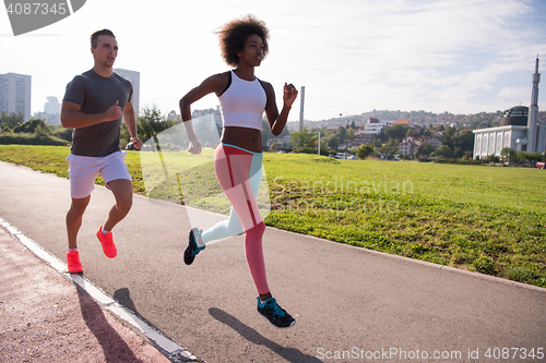 Image of multiethnic group of people on the jogging