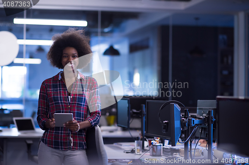 Image of portrait of a young successful African-American woman in modern 