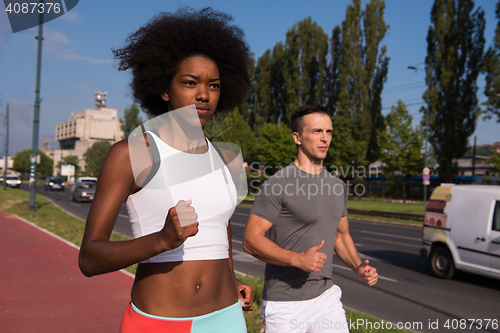 Image of multiethnic group of people on the jogging