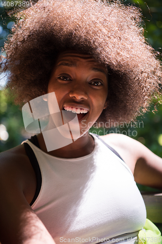 Image of Close up portrait of a beautiful young african american woman sm