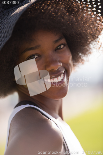 Image of Close up portrait of a beautiful young african american woman sm