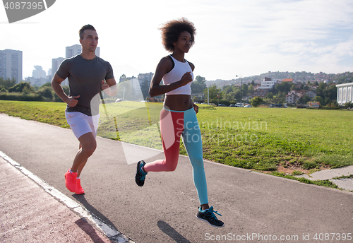 Image of multiethnic group of people on the jogging