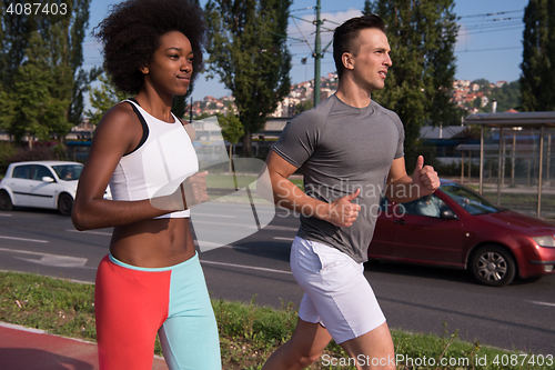 Image of multiethnic group of people on the jogging