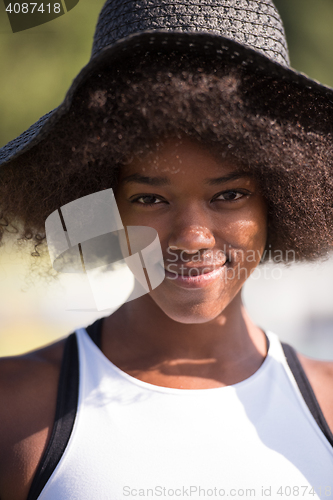 Image of Close up portrait of a beautiful young african american woman sm