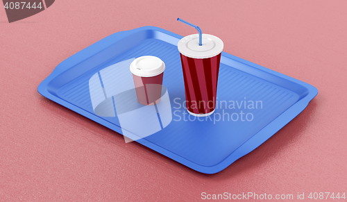 Image of Plastic tray with coffee and soft drink