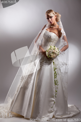 Image of Young Beautiful Woman In A Wedding Dress