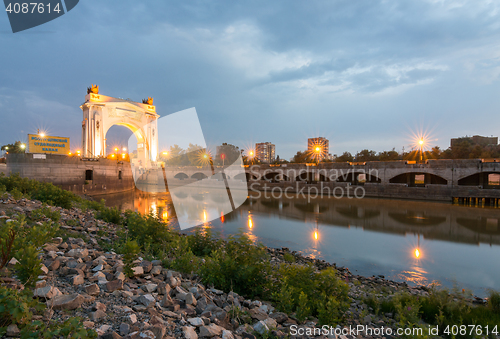 Image of Volgograd, Russia - August 1, 2016: The first gateway Volgodonsk navigable channel, view of the sunset, Volgograd