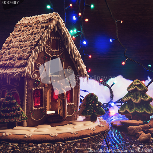 Image of Gingerbread house with lights