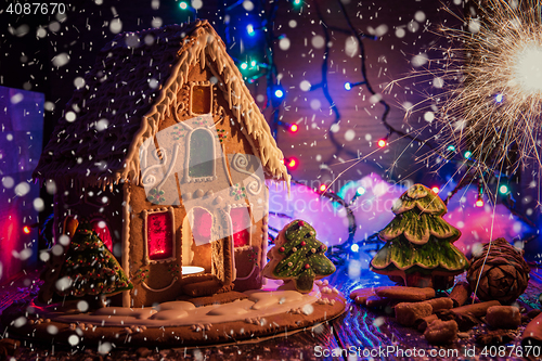 Image of Gingerbread house with lights