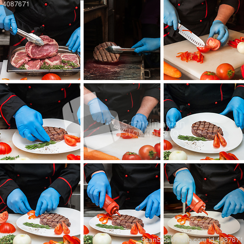 Image of Chef preparing meat steak
