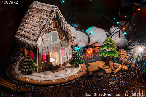 Image of Gingerbread house with lights