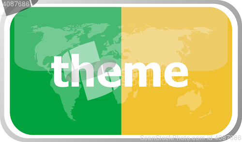 Image of theme. Flat web button icon. World map earth icon. Vector illustration
