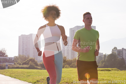 Image of multiethnic group of people on the jogging