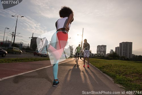 Image of multiethnic group of people on the jogging