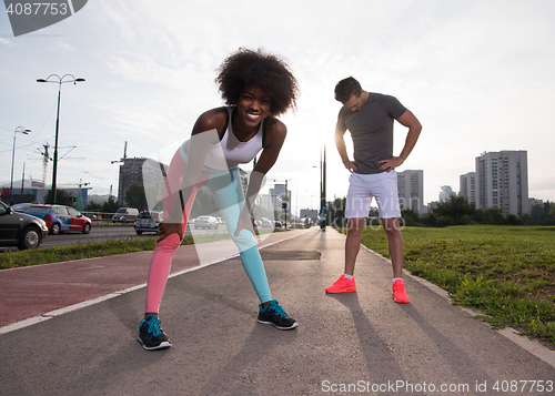 Image of multiethnic group of people on the jogging