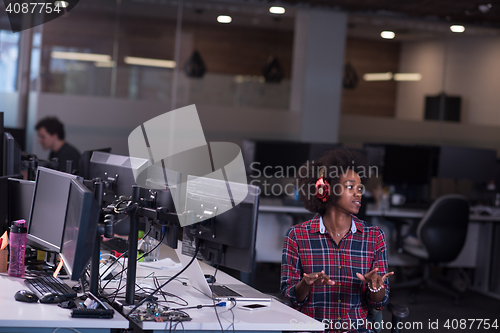 Image of portrait of a young successful African-American woman in modern 