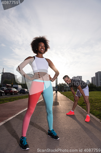 Image of multiethnic group of people on the jogging