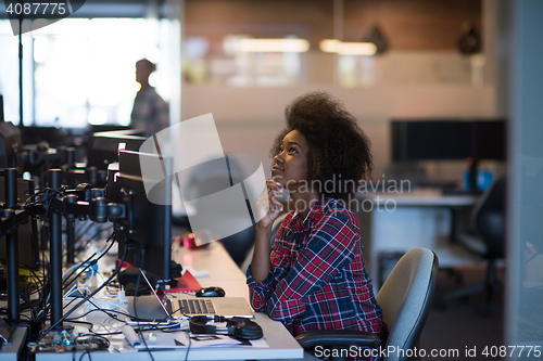 Image of portrait of a young successful African-American woman in modern 