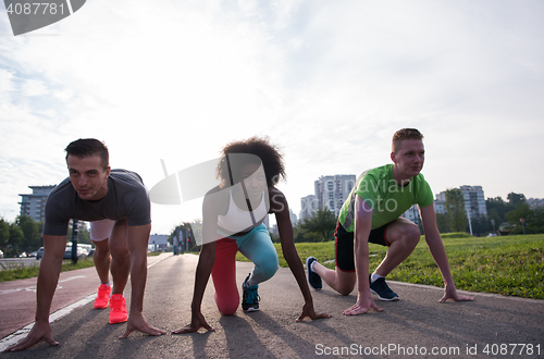 Image of multiethnic group of people on the jogging