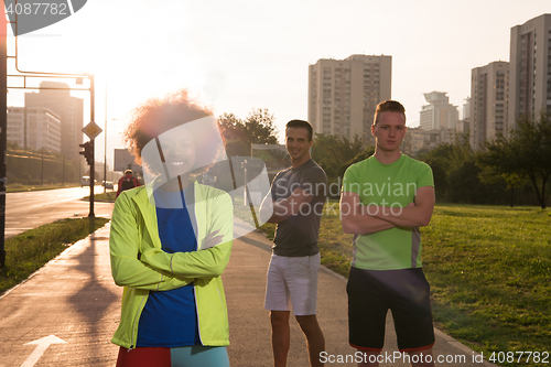 Image of portrait multiethnic group of people on the jogging