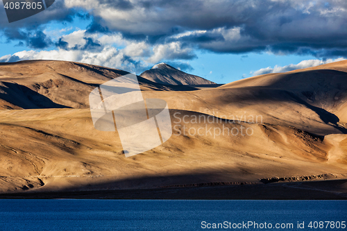 Image of Himalayas and Lake Tso Moriri on sunset. Ladakh